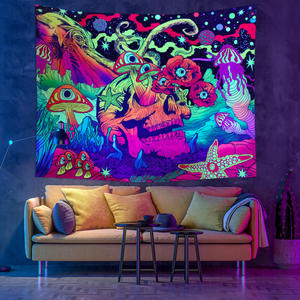 Tapisserie fluorescente champignon lumineux Halloween <span class=keywords><strong>psychédélique</strong></span> <span class=keywords><strong>UV</strong></span> BlackLight Skull tapisserie <span class=keywords><strong>tenture</strong></span> murale pour salon - Product Image 2