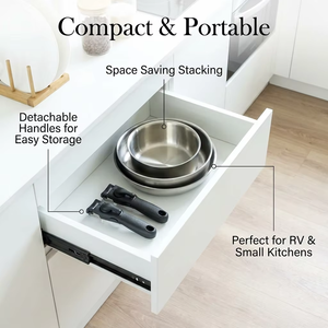 Batterie de cuisine en acier inoxydable 18/10 avec logo personnalisé, poignée <span class=keywords><strong>amovible</strong></span>, empilable, gain de place, <span class=keywords><strong>casseroles</strong></span> et poêles, compatible induction, vente en gros - Product Image 6