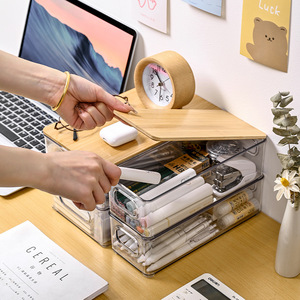 Rõ ràng Acrylic & tre Nắp hộ gia đình lưu trữ hộp mới đa năng hình chữ nhật hình dạng PP nhựa đồ lặt vặt tổ chức container - Product Image 3