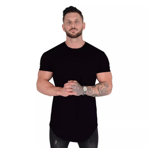 Maglietta da <span class=keywords><strong>palestra</strong></span> con Logo personalizzato all'ingrosso da uomo in cotone Extra/Spandex lunghe magliette con fondo ricurvo - Product Image 5