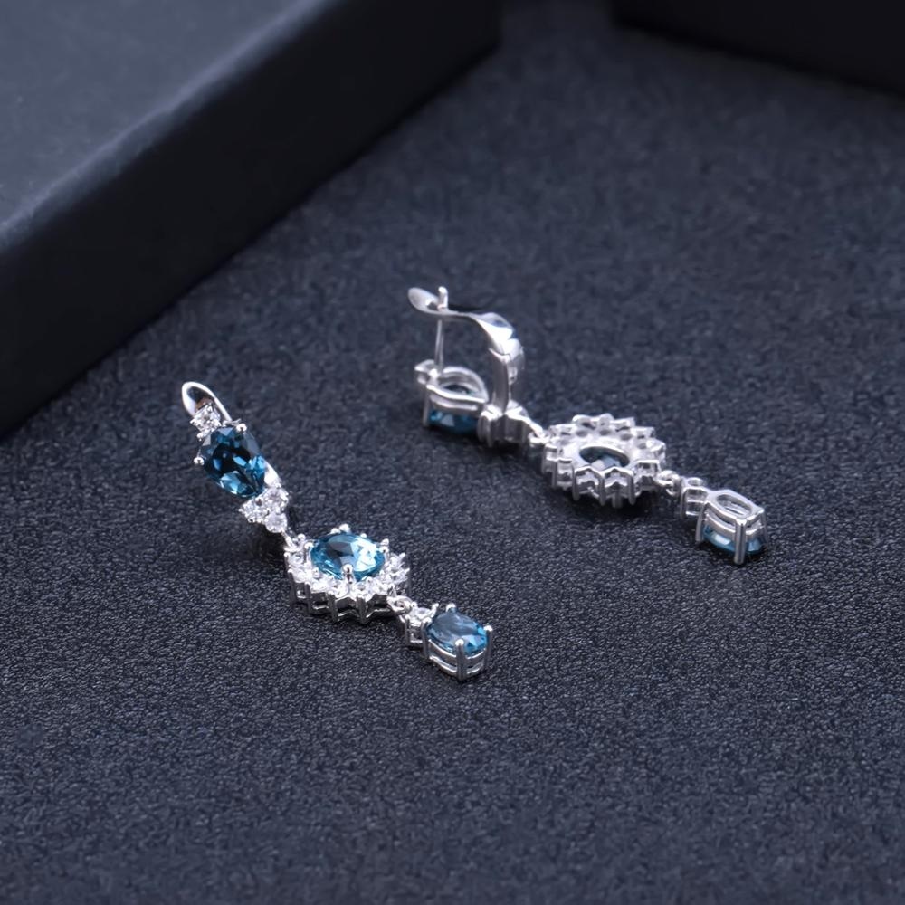 Simple Londres Topacio Azul piedra pendientes conjunto de joyas de plata de ley 925 declaración pendiente con CZ