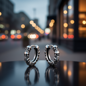 Pendientes de aro con diseño de esqueleto punk en aleación chapada en plata antigua, joyería de moda unisex para hombres y mujeres, tamaño de 10 mm - Product Image 2