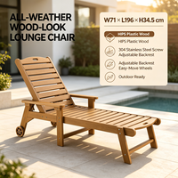 Chaise longue inclinable en plastique WPC HIPS pour patio, avec roulettes, vis en acier inoxydable 304, chaise longue de jardin extérieure pour piscine