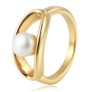 Anillo de Perlas Doradas yunnique, Diseño Geométrico, Engaste a Presión, Joyería de Moda Unisex, Regalo - Product Image 1