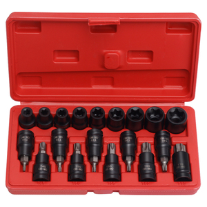 Ensemble d'outils ménagers en aluminium durable de 1/2in Embout E-Torx externe à impact profond avec douille en étoile et poignée comprenant un étui rigide - Product Image 1