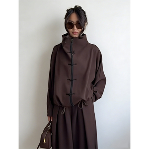 Completo Casual da Donna in Stile Cinese, Set Unico con Colletto Alto e Bottoni Frontali - Product Image 3