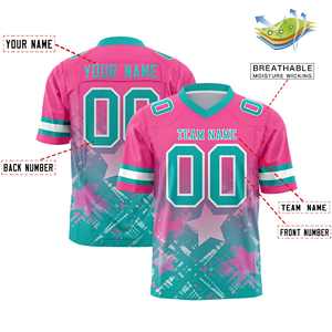Camiseta de Fútbol Americano Personalizada con Estrella Degradada en Rosa Aqua - Product Image 2