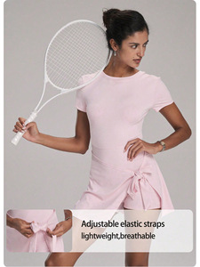 <span class=keywords><strong>Vestido</strong></span> deportivo de manga corta <span class=keywords><strong>con</strong></span> sensación desnuda de alta calidad, <span class=keywords><strong>vestido</strong></span> deportivo de una pieza para mujer, Fitness en forma de U, belleza en la espalda, Yoga, <span class=keywords><strong>Tenis</strong></span> - Product Image 2