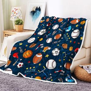 Blue Sports Stars Ball <b>Flannel</b> Blanket Throw Blanket Nap Blanket Skin Friendly Reversible for Bedroom Living Room Custom Print - Product Image 1