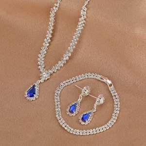 Women's European American Fashion Wedding Dress High-End Bridal <b>Set</b> Water Drop Zircon <b>Crystal</b> Rhinestone Necklace Jewelry - Product Image 4
