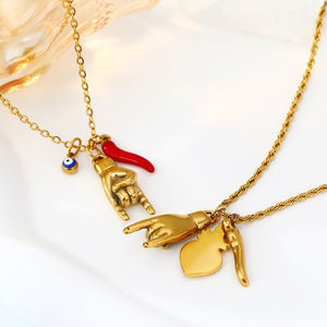 FYファッションジュエリーDIYステンレス鋼ロープチェーン邪眼ハンドホーンハートチャームグッドラッキーイタリアンお守りペンダントネックレス - Product Image 2