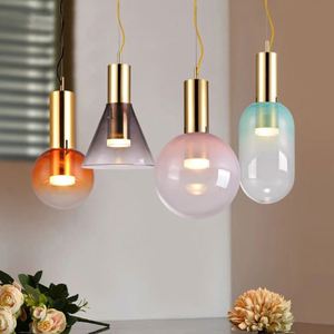 Nueva Lámpara Colgante LED de Diseño Nórdico <span class=keywords><strong>para</strong></span> Restaurante, Bar, Dormitorio, Mesita de Noche, Geométrica, Cónica, de Cristal Colorido, con Base de Hierro - Product Image 2