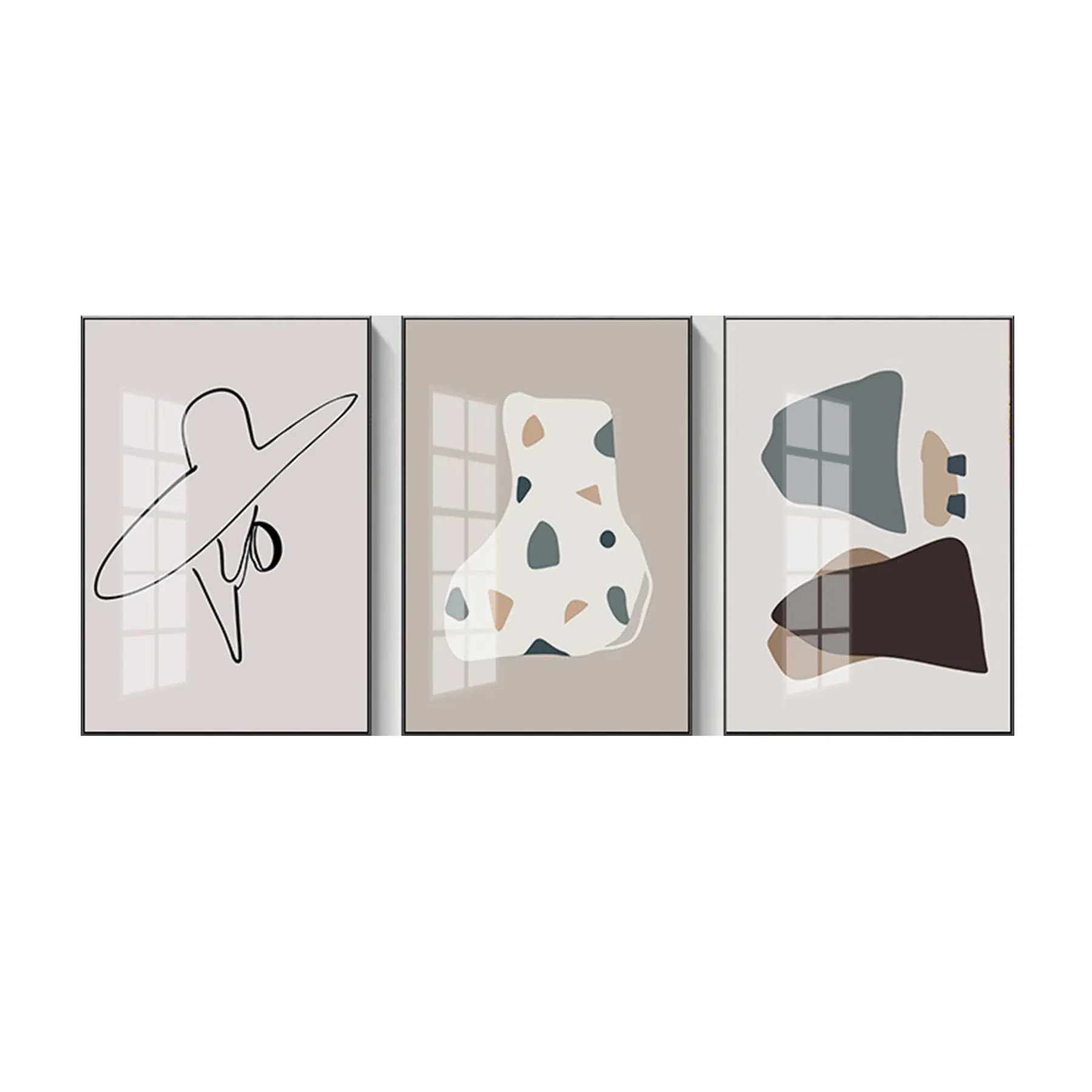 Vereinfachte nordische abstrakte geometrische Linien zwischen dem Figuren muster des benutzer definierten Druck kerns der dekorativen Malerei des Triptychons