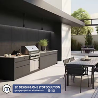 Ensemble d'îlots de cuisine extérieurs sur mesure avec barbecue intégré pour villas, patios, jardins et projets hôteliers et de complexes de villégiature