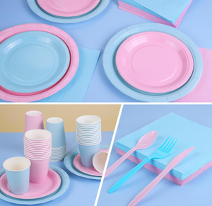 DAMAI - Vajilla para Fiesta de Revelación de Género de Bebé, Platos, Vasos y Servilletas de Papel en Rosa Claro y Azul Claro, Juego de Platos para Niño o Niña - Product Image 2