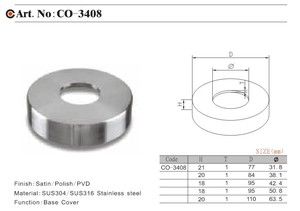 SUS304 316 tubo di acciaio inox ringhiera raccordi piastra di base della copertura - Product Image 2