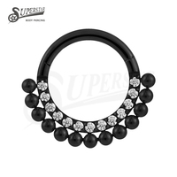 SUPERSTAR Anneau de piercing en acier inoxydable 316L, segment articulé clicker, serti de zircone cubique (CZ) avec motif à perles, pour septum, nez, daith et hélix