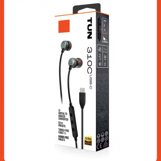 Speaker Accessories T310C Wired in Ear Headphones USB C Fro JbI Connector Pure Bass Noise Isolation Built in Mic Hands Free Call