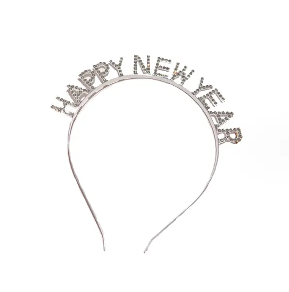 Happy New Year bando berlian imitasi wanita, ikat kepala perlengkapan pesta hadiah Aksesori rambut