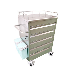 Stainless Steel Medicine Delivery Cart 650x440x800mm Five Tier With <b>Worktable</b> Central Lock Hospital Furniture - Product Image 4