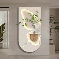 Décoration murale moderne en pierre de grès 3D avec papillon, peinture décorative, hydroponie, plante verte, lumière LED