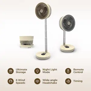 2024 Night Light Telescopic Oscillating Fordable Floor Standing Travel Fan With Remote Control Timing Quite For Bedroom Sleep