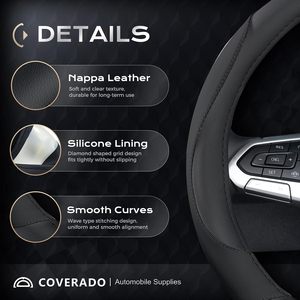 Funda <span class=keywords><strong>para</strong></span> <span class=keywords><strong>Volante</strong></span> <span class=keywords><strong>de</strong></span> Cuero Nappa Negro, Universal <span class=keywords><strong>de</strong></span> 14 y 15 Pulgadas, Antideslizante, Transpirable y Protectora - Product Image 3