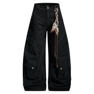 Pantalones Vaqueros Cargo Vintage de Pierna Ancha con Decoración de Cadena Metálica para Streetwear - Product Image 4