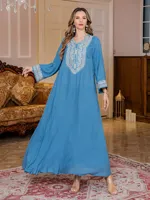 Elegantes Abaya-Maxikleid für Damen, Atmungsaktives Sommerkleid, Besticktes Strass-Design, Fließendes Lässiges Bescheidenes Gewand
