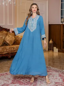 Vestido Abaya Elegante para Mujer, Vestido Largo Transpirable de Verano, Diseño Bordado con Pedrería, Vestido Casual Fluido y Modesto - Product Image 3