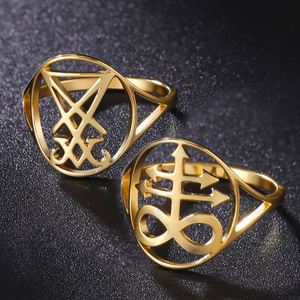 Anello Myshape Leviathan Cross, Sigillo della Chiesa di Satana, Croce di Lussemburgo, Simbolo Alchemico, Anello in Acciaio Inossidabile - Product Image 1