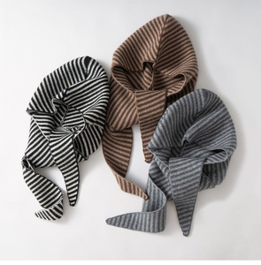<span class=keywords><strong>Chapeau</strong></span> et Écharpe Tout-en-Un en Cachemire pour <span class=keywords><strong>Femme</strong></span>, Style Coréen, Motif Rayé, Chaud pour l'Automne et l'Hiver, Châle à Capuche Polyvalent pour l'Extérieur - Product Image 1