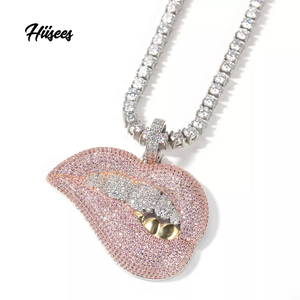 Collar con Colgante de Boca Sexy Estilo Hip Hop, Joyería de Cobre con Circonitas Rosas y Blancas, Colgante Rosa llamativo - Product Image 1