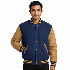 Classic Wool Varsity Jackets with Leather Sleeves for <b>Men</b> and Women - Product Image 1