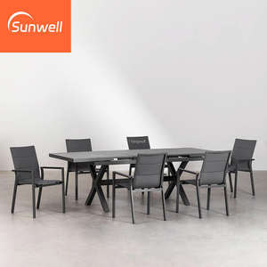 Ensemble de salle à manger extérieur moderne extensible, grande <span class=keywords><strong>table</strong></span> de patio en <span class=keywords><strong>aluminium</strong></span> 160-240 cm avec 8-<span class=keywords><strong>12</strong></span> chaises empilables pour fête de jardin - Product Image 3