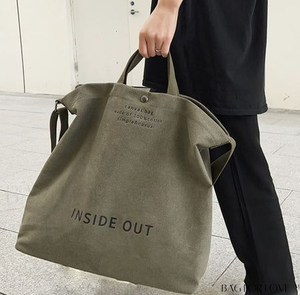 Bolso de compras de lona retro verde militar con logotipo personalizado de gran capacidad con correa para el hombro y hebilla cruzada diagonal - Product Image 6