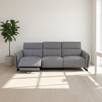 Canapé d'angle moderne à trois places multifonctionnel en cuir véritable avec fonction de relaxation électrique, structure métallique et pieds en bois, modulaire