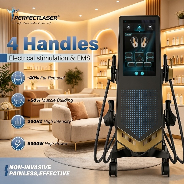 Perfectlaser Technology 14T EMS Slimming Machine with 4 Handles RF for Professional Muscle Building Fat Removal Equipment