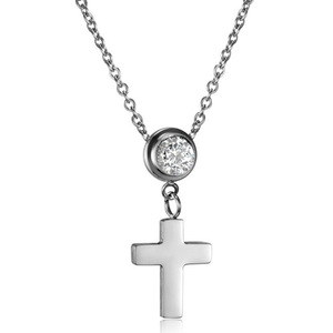 <b>Cross</b> Necklace Stainless Steel 20MM Bezel Set Zircon Pendant Couple Clavicle <b>Chain</b> Everyday Wear Rose Gold Silver - Product Image 3