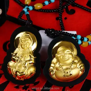 Hetian Moyu Puur Goud Ingelegd Jade Guanyin Buddha Hanger Hetian Jade Ingelegde Gouden Heren En Vrouwen Hangers Geschenk Groothandel