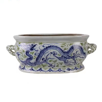 Pot Bunga Oval Porselen Cina Antik Berlapis Kaca Motif Naga Hijau Mewah Ramah Lingkungan Ukuran Besar untuk Taman Luar Ruangan