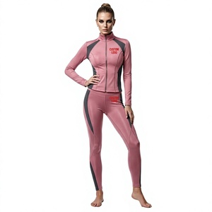 New Design Hot Sale Custom Logo Zip Jacket Legging <b>Set</b> Multi Panel High Waist Leggings Women Compression Gym <b>Set</b> - Product Image 1