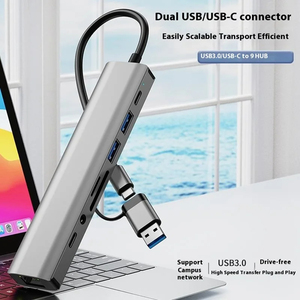 Многофункциональный <span class=keywords><strong>USB</strong></span>-C концентратор 9-в-2 из алюминиевого сплава с адаптером Ethernet 100 Мбит/с и слотами для карт SD/TF для MacBook Pro и ноутбуков - Product Image 2