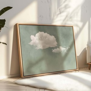 Quadro su Tela Verde Salvia con Cornice, Dipinto Astratto Surreale Fatto a Mano Extra Large per Arredamento Minimalista del Soggiorno - Product Image 1