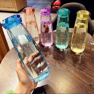 Wholesale Popular Transparent Colorful Diamond Water Bottles 400ML Glass Frosted Sports Water Bottle Handy Cup - Product Image 1