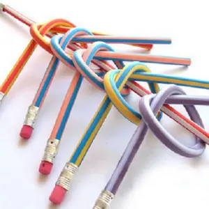 Soododo pensil lipat fleksibel, alat tulis bengkok lembut fleksibel untuk anak-anak, pensil ajaib lembut dengan penghapus untuk anak-anak