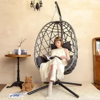Chaise balançoire œuf moderne avec support pour l'extérieur et l'intérieur, capacité de 2 personnes, coussin inclus pour patio, jardin et parc