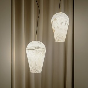 Lustre suspendu en marbre de forme ovale, éclairage LED, design moderne et minimaliste pour salle à manger, corps blanc, lustre à tête unique - Product Image 2
