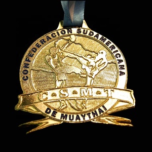 Médaille de Muay Thai JINGQIANG en métal sculpté avec ruban et support – Artisanat populaire, Art et Objets de collection - Product Image 1