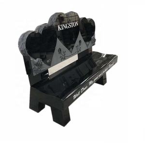 कस्टम काले ग्रेनाइट नक्काशीदार तीन दिल के आकार का कब्रिस्तान Headstones समाधि स्मारक बेंच मेमोरियल - Product Image 1